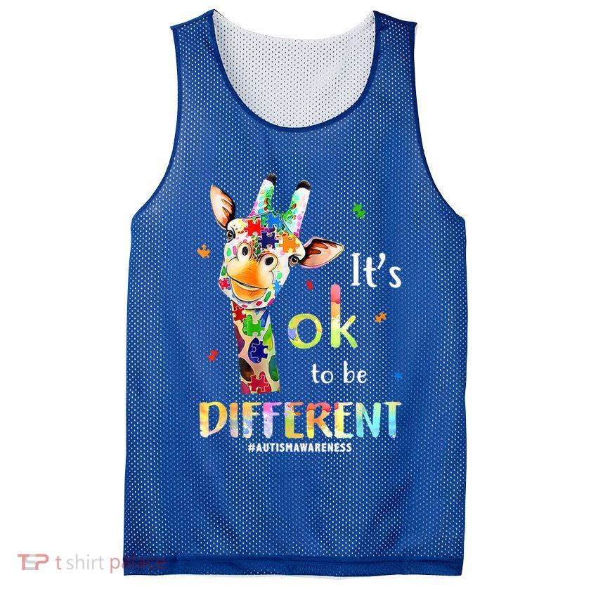 It's Ok To Be Different Autism Awareness Puzzle Giraffe Mesh Reversible Basketball Jersey Tank