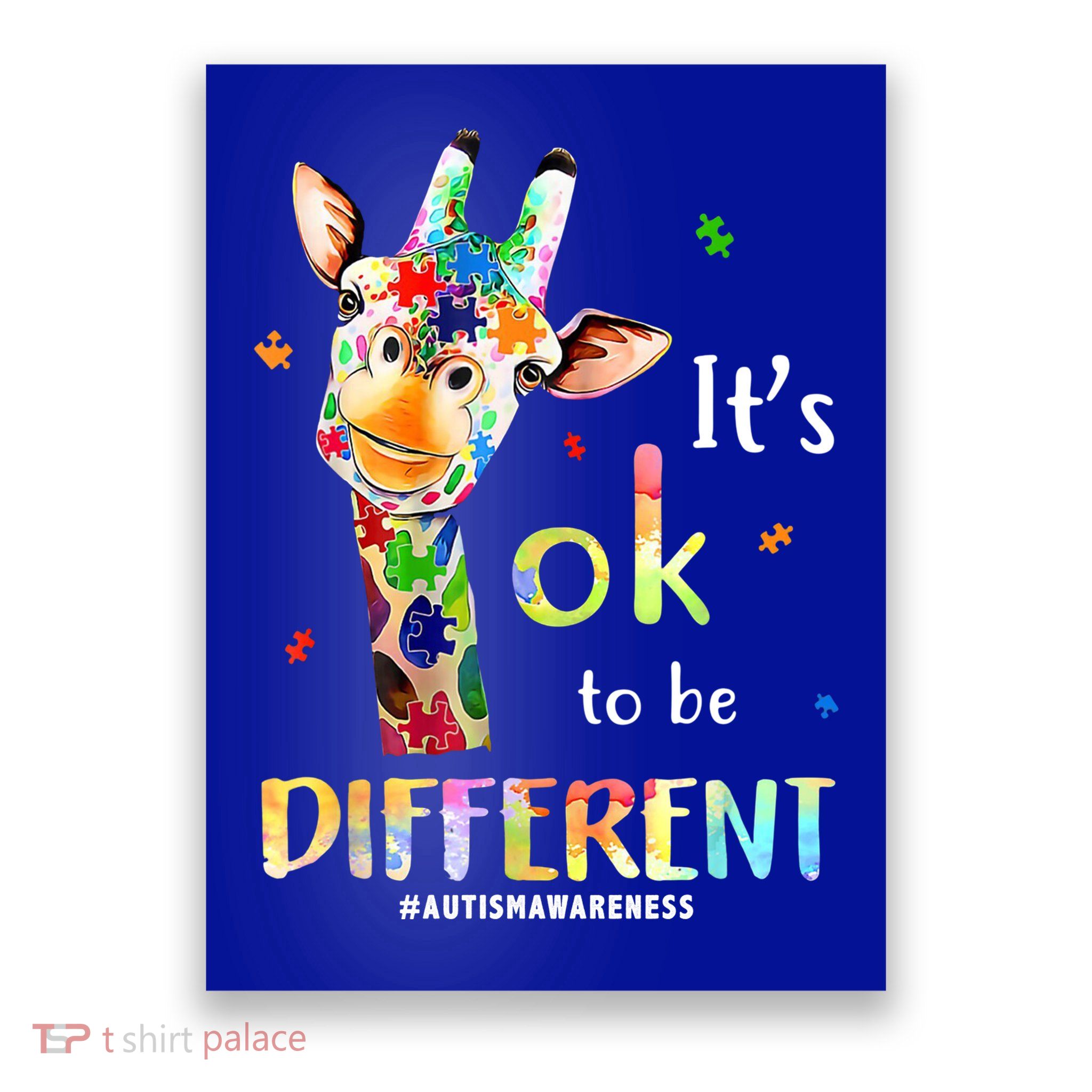 It's Ok To Be Different Autism Awareness Puzzle Giraffe Poster