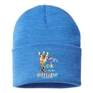 It's Ok To Be Different Autism Awareness Puzzle Giraffe Sustainable Knit Beanie