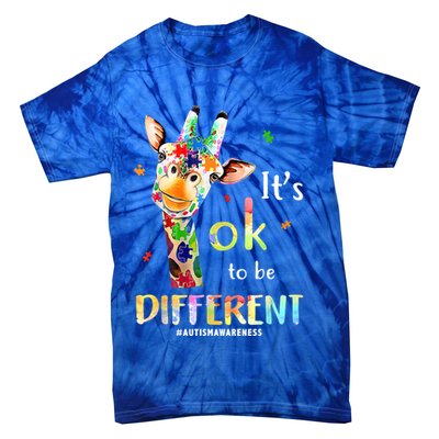 It's Ok To Be Different Autism Awareness Puzzle Giraffe Tie-Dye T-Shirt