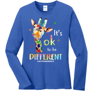 It's Ok To Be Different Autism Awareness Puzzle Giraffe Ladies Long Sleeve Shirt