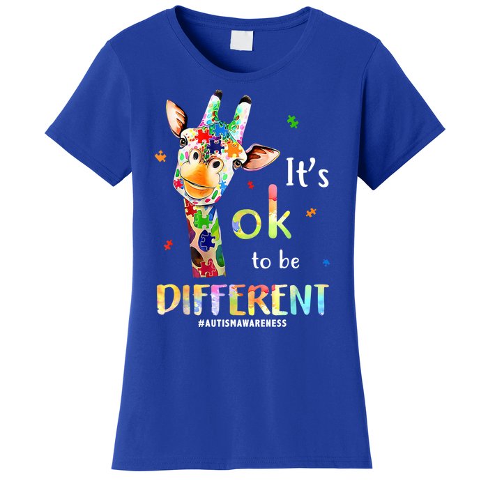 It's Ok To Be Different Autism Awareness Puzzle Giraffe Women's T-Shirt