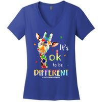 It's Ok To Be Different Autism Awareness Puzzle Giraffe Women's V-Neck T-Shirt