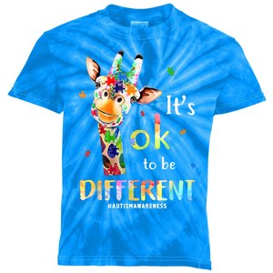 It's Ok To Be Different Autism Awareness Puzzle Giraffe Kids Tie-Dye T-Shirt