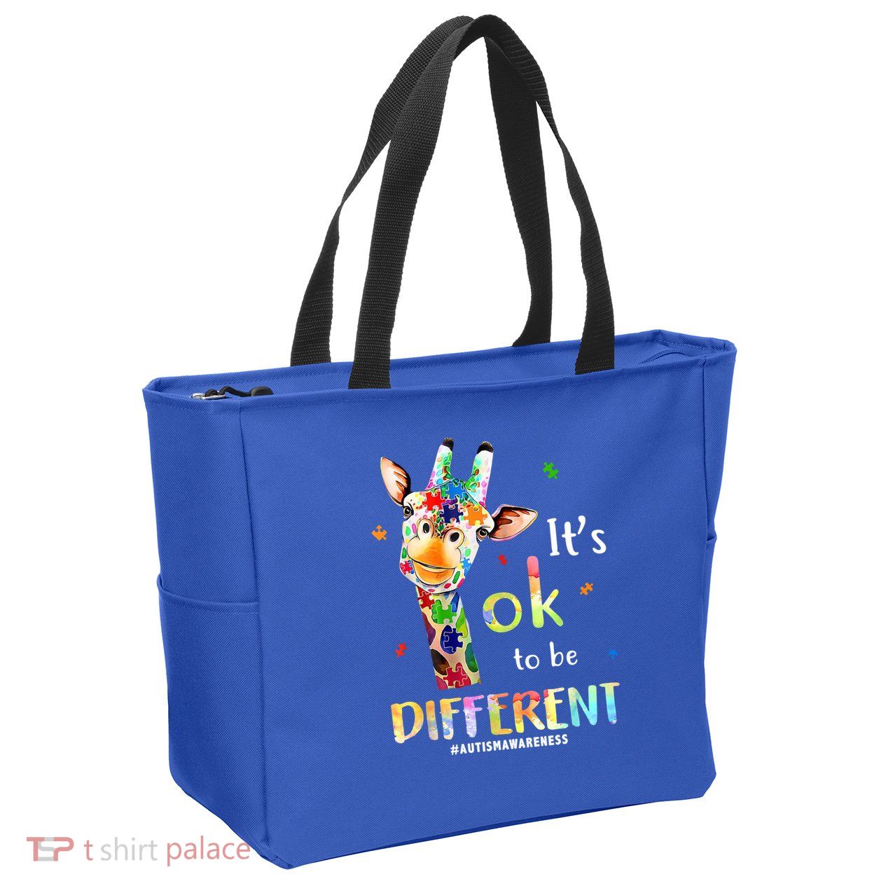 It's Ok To Be Different Autism Awareness Puzzle Giraffe Zip Tote Bag