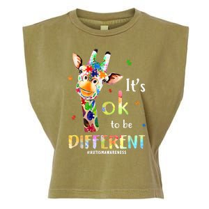 It's Ok To Be Different Autism Awareness Puzzle Giraffe Garment-Dyed Women's Muscle Tee