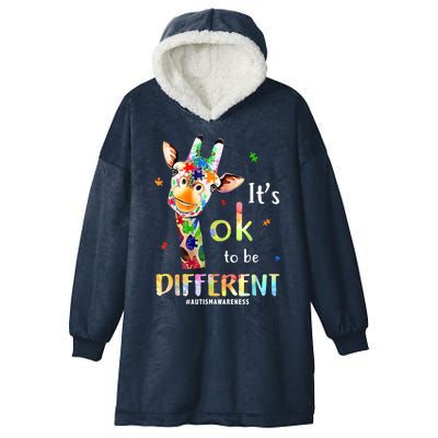 It's Ok To Be Different Autism Awareness Puzzle Giraffe Hooded Wearable Blanket