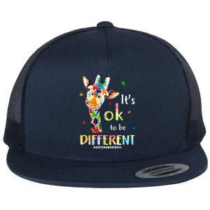 It's Ok To Be Different Autism Awareness Puzzle Giraffe Flat Bill Trucker Hat