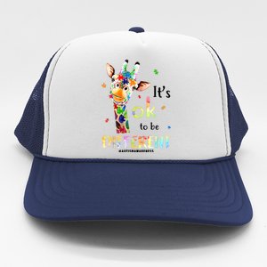 It's Ok To Be Different Autism Awareness Puzzle Giraffe Trucker Hat