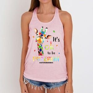 It's Ok To Be Different Autism Awareness Puzzle Giraffe Women's Knotted Racerback Tank