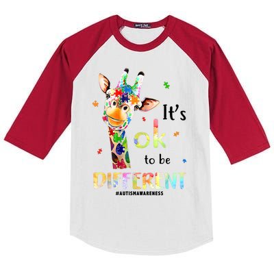 It's Ok To Be Different Autism Awareness Puzzle Giraffe Kids Colorblock Raglan Jersey