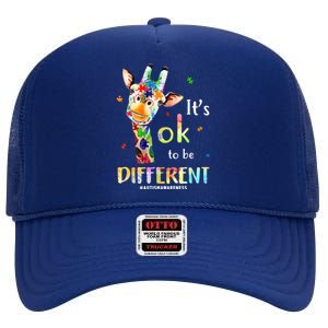 It's Ok To Be Different Autism Awareness Puzzle Giraffe High Crown Mesh Back Trucker Hat