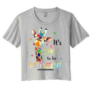 It's Ok To Be Different Autism Awareness Puzzle Giraffe Women's Crop Top Tee