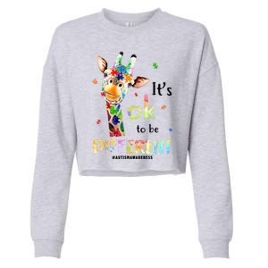 It's Ok To Be Different Autism Awareness Puzzle Giraffe Cropped Pullover Crew