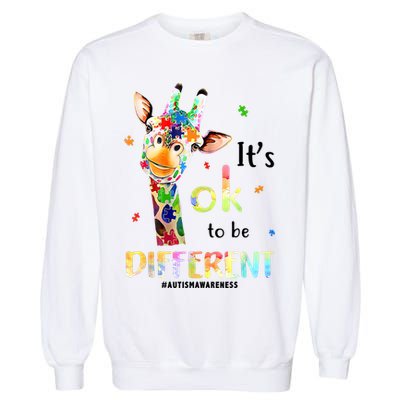 It's Ok To Be Different Autism Awareness Puzzle Giraffe Garment-Dyed Sweatshirt