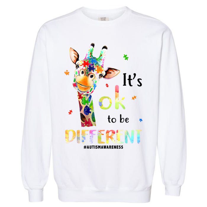 It's Ok To Be Different Autism Awareness Puzzle Giraffe Garment-Dyed Sweatshirt