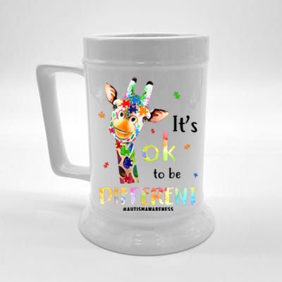 It's Ok To Be Different Autism Awareness Puzzle Giraffe Beer Stein