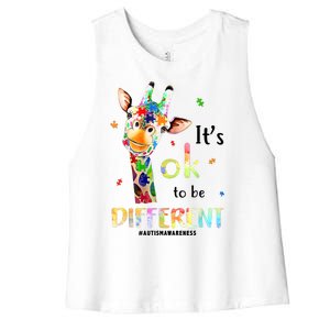 It's Ok To Be Different Autism Awareness Puzzle Giraffe Women's Racerback Cropped Tank