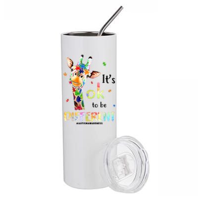 It's Ok To Be Different Autism Awareness Puzzle Giraffe Stainless Steel Tumbler