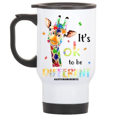 It's Ok To Be Different Autism Awareness Puzzle Giraffe Stainless Steel Travel Mug