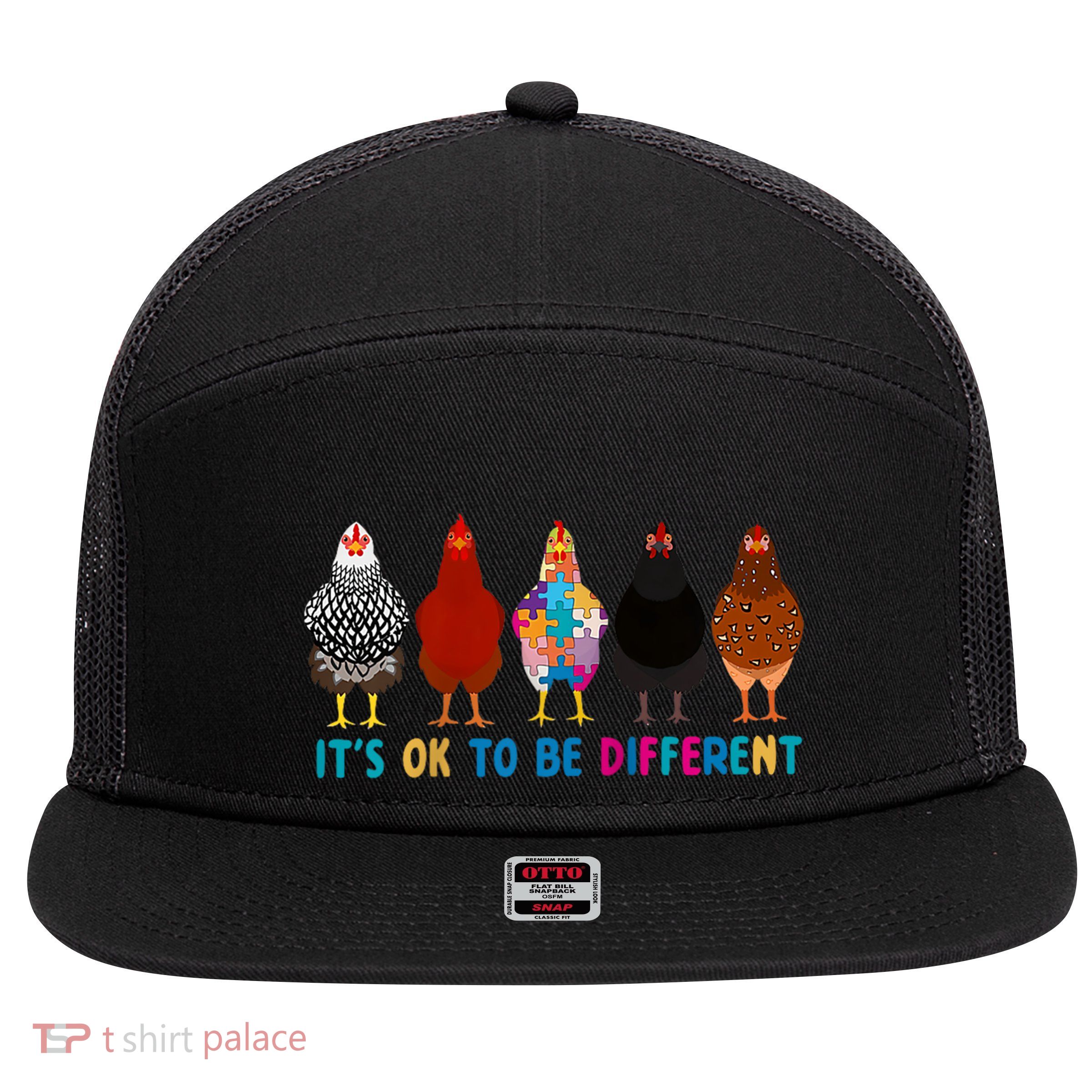 ItS Ok To Be Different Cute Chicken Autism Awareness Month Cool Gift 7 Panel Mesh Trucker Snapback Hat
