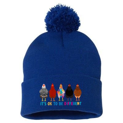 ItS Ok To Be Different Cute Chicken Autism Awareness Month Cool Gift Pom Pom 12in Knit Beanie