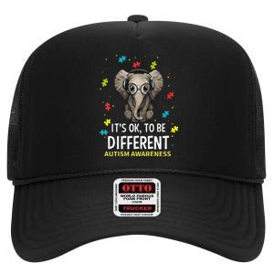 It's Ok To Be Different Autism Awareness Elephant High Crown Mesh Back Trucker Hat