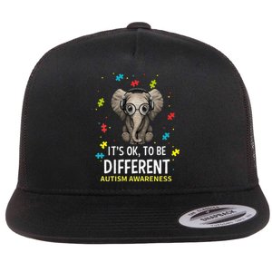 It's Ok To Be Different Autism Awareness Elephant Flat Bill Trucker Hat