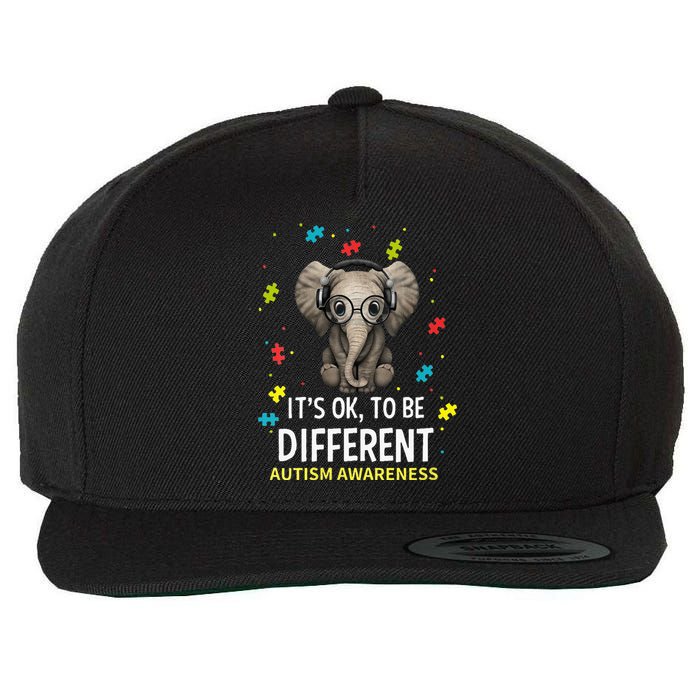 It's Ok To Be Different Autism Awareness Elephant Wool Snapback Cap