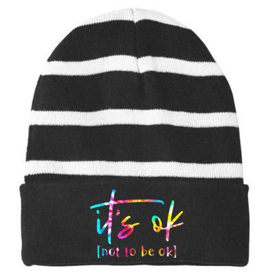 Its Ok To Not Be Okay Mental Health Awareness Month Striped Beanie with Solid Band