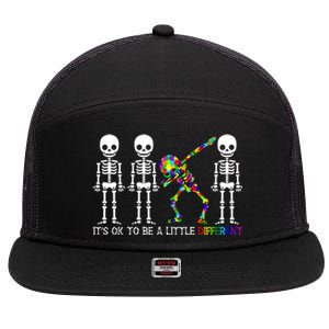 ItS Ok To Be A Little Different Autism Awareness Skeleton Gift 7 Panel Mesh Trucker Snapback Hat