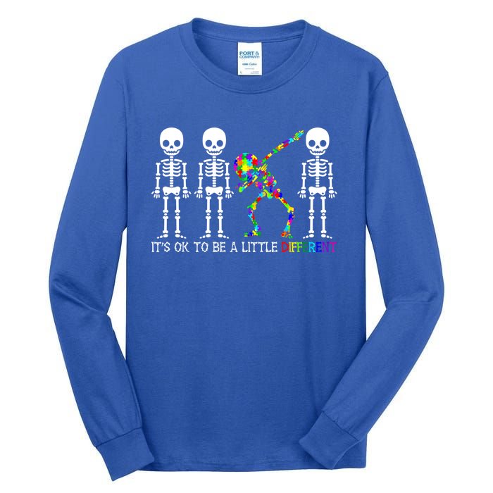 ItS Ok To Be A Little Different Autism Awareness Skeleton Gift Tall Long Sleeve T-Shirt