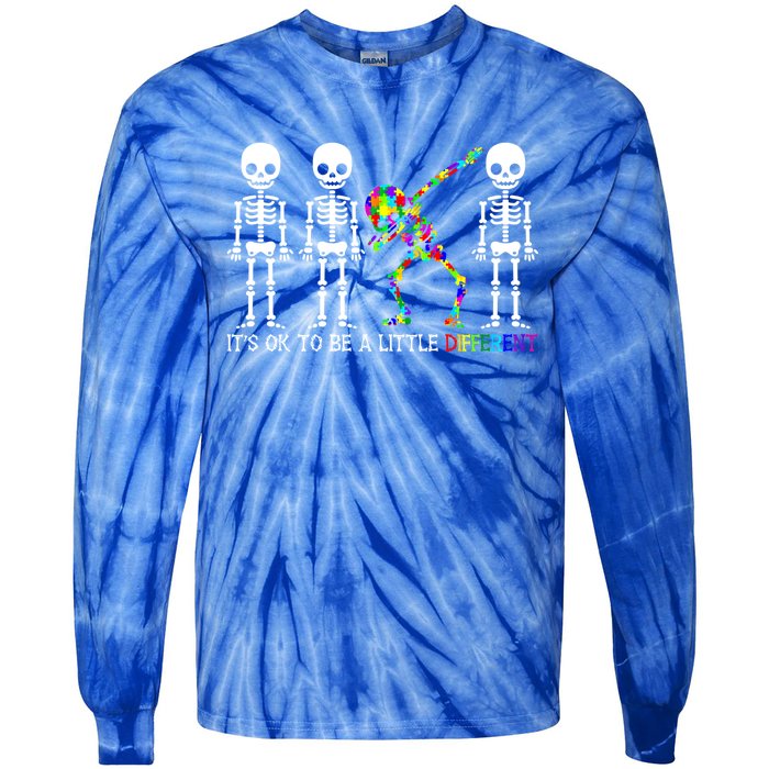 ItS Ok To Be A Little Different Autism Awareness Skeleton Gift Tie-Dye Long Sleeve Shirt