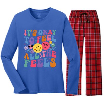 It's Ok To Feel All The Feels Emotions Mental Health Women's Long Sleeve Flannel Pajama Set 