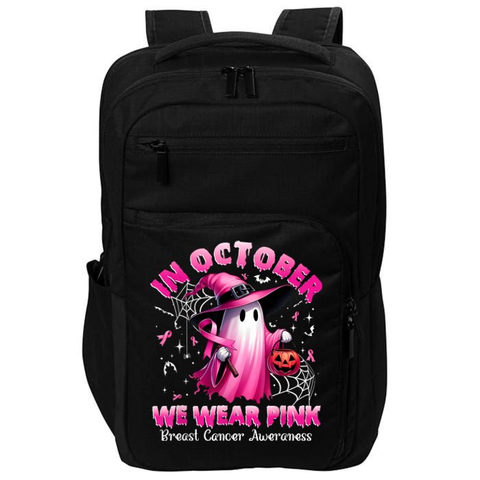 In October We Wear P.I.N.K Ghost Witch Breast Cancer Awareness Impact Tech Backpack