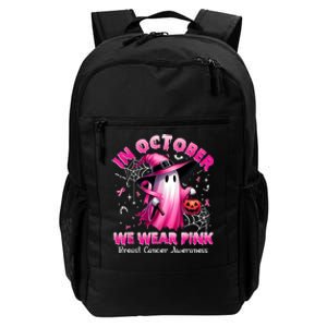 In October We Wear P.I.N.K Ghost Witch Breast Cancer Awareness Daily Commute Backpack