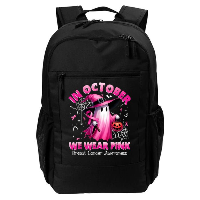 In October We Wear P.I.N.K Ghost Witch Breast Cancer Awareness Daily Commute Backpack