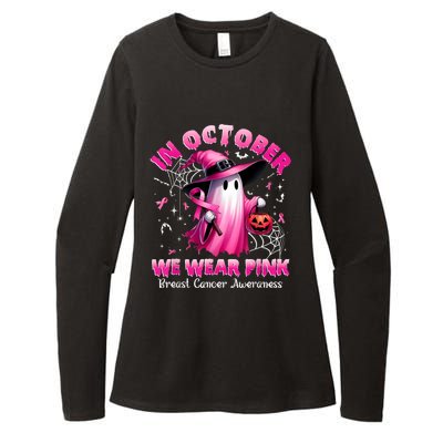 In October We Wear P.I.N.K Ghost Witch Breast Cancer Awareness Womens CVC Long Sleeve Shirt