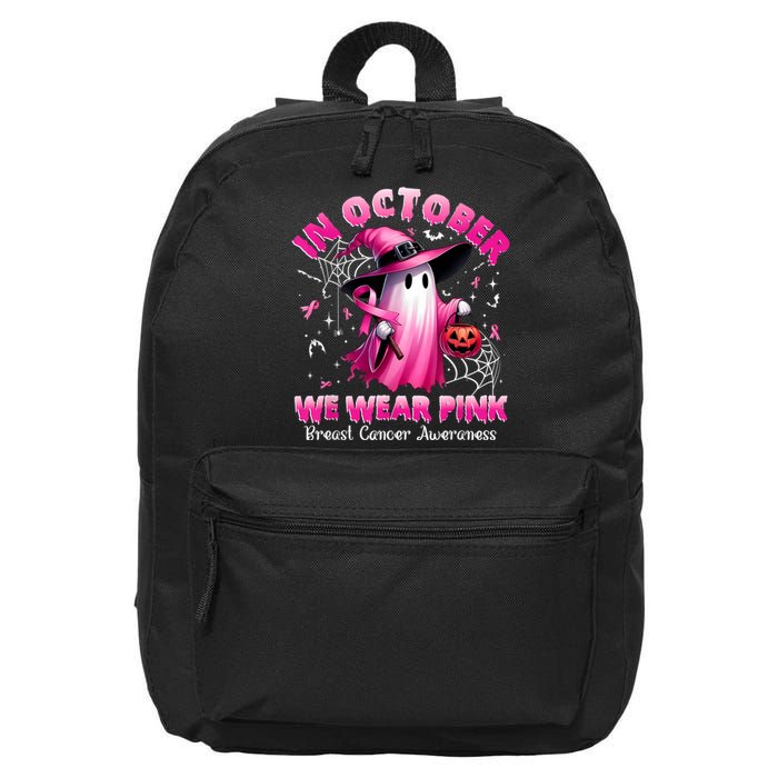 In October We Wear P.I.N.K Ghost Witch Breast Cancer Awareness 16 in Basic Backpack