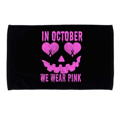 In October We Wear Pink Breast Cancer Pink Jackolantern Halloween Microfiber Hand Towel