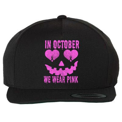 In October We Wear Pink Breast Cancer Pink Jackolantern Halloween Wool Snapback Cap
