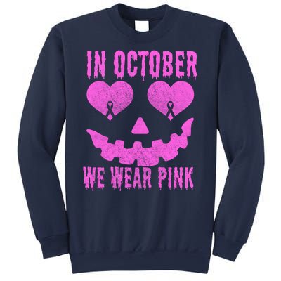 In October We Wear Pink Breast Cancer Pink Jackolantern Halloween Sweatshirt