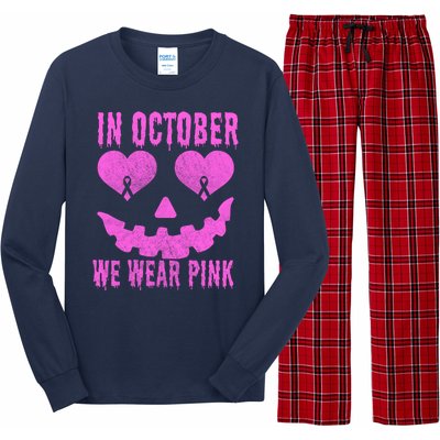 In October We Wear Pink Breast Cancer Pink Jackolantern Halloween Long Sleeve Pajama Set