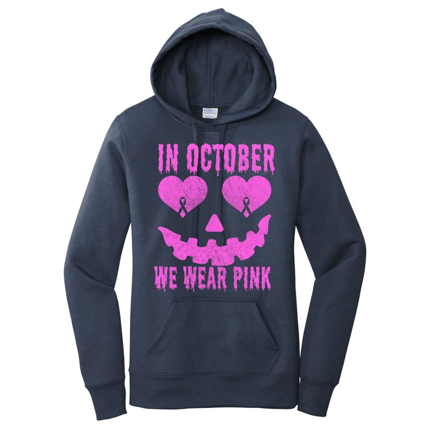 In October We Wear Pink Breast Cancer Pink Jackolantern Halloween Women's Pullover Hoodie