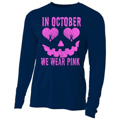 In October We Wear Pink Breast Cancer Pink Jackolantern Halloween Cooling Performance Long Sleeve Crew