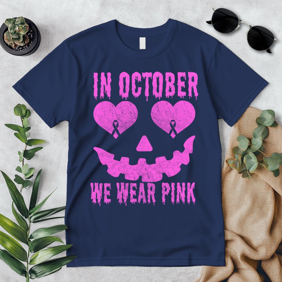 In October We Wear Pink Breast Cancer Pink Jackolantern Halloween Premium T-Shirt