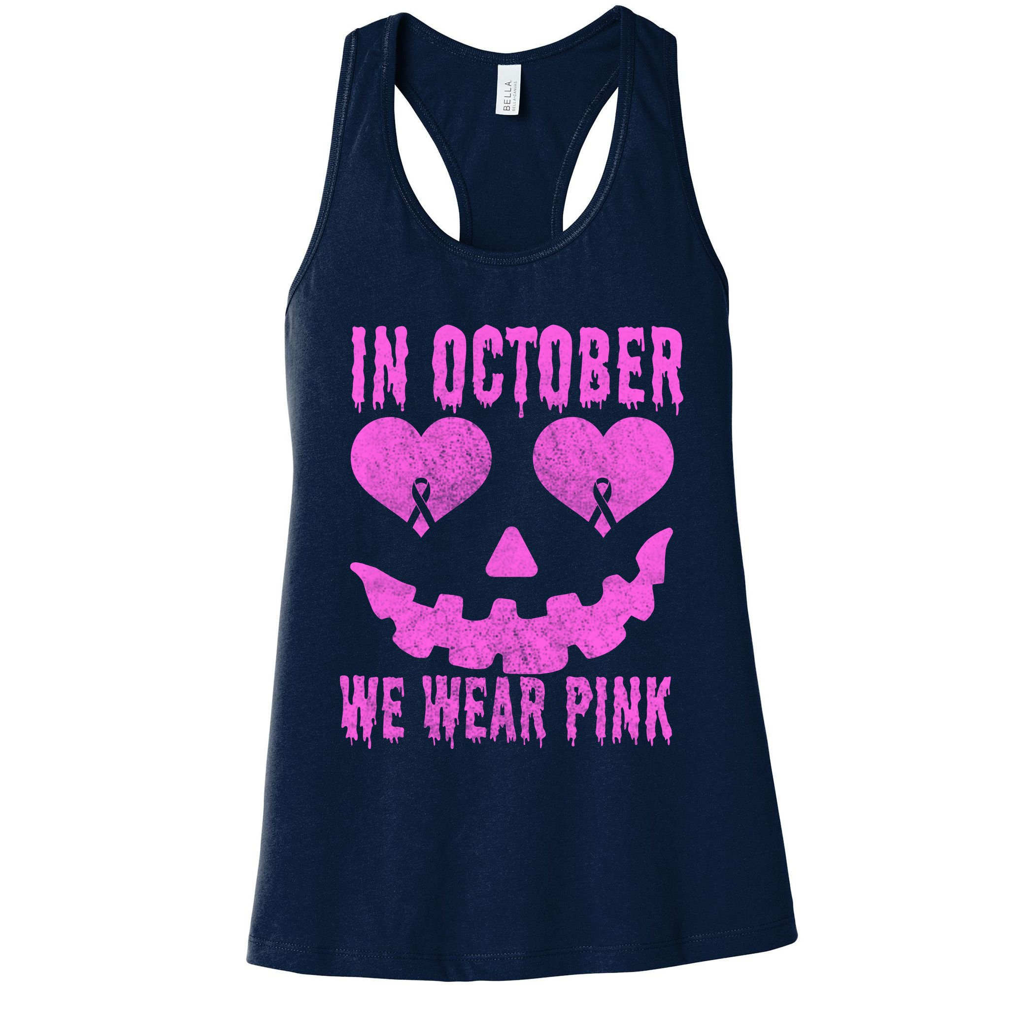 In October We Wear Pink Breast Cancer Pink Jackolantern Halloween Womens Tank Top