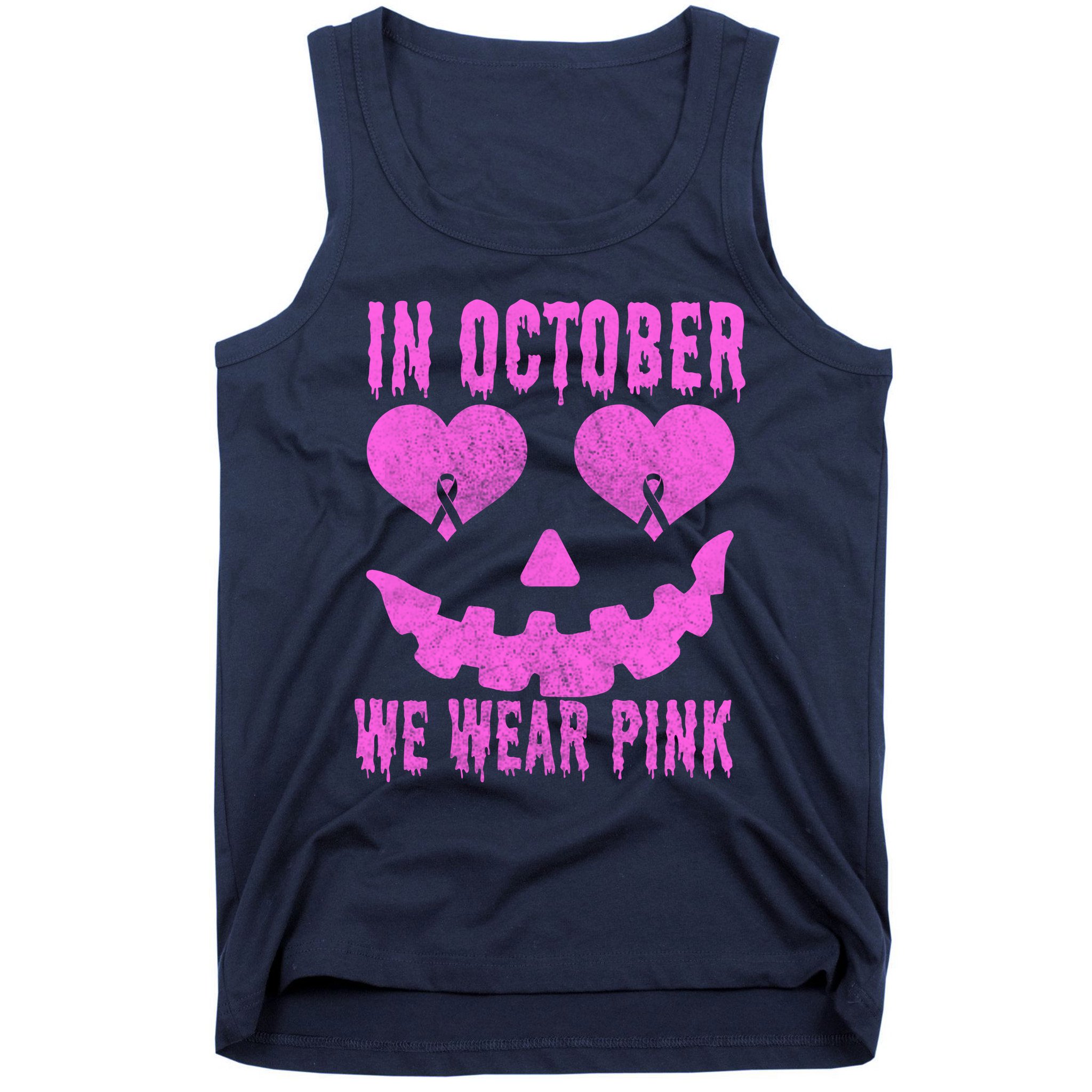 In October We Wear Pink Breast Cancer Pink Jackolantern Halloween Tank Top
