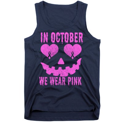 In October We Wear Pink Breast Cancer Pink Jackolantern Halloween Tank Top