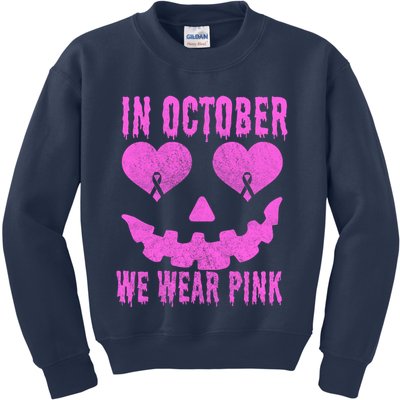 In October We Wear Pink Breast Cancer Pink Jackolantern Halloween Kids Sweatshirt